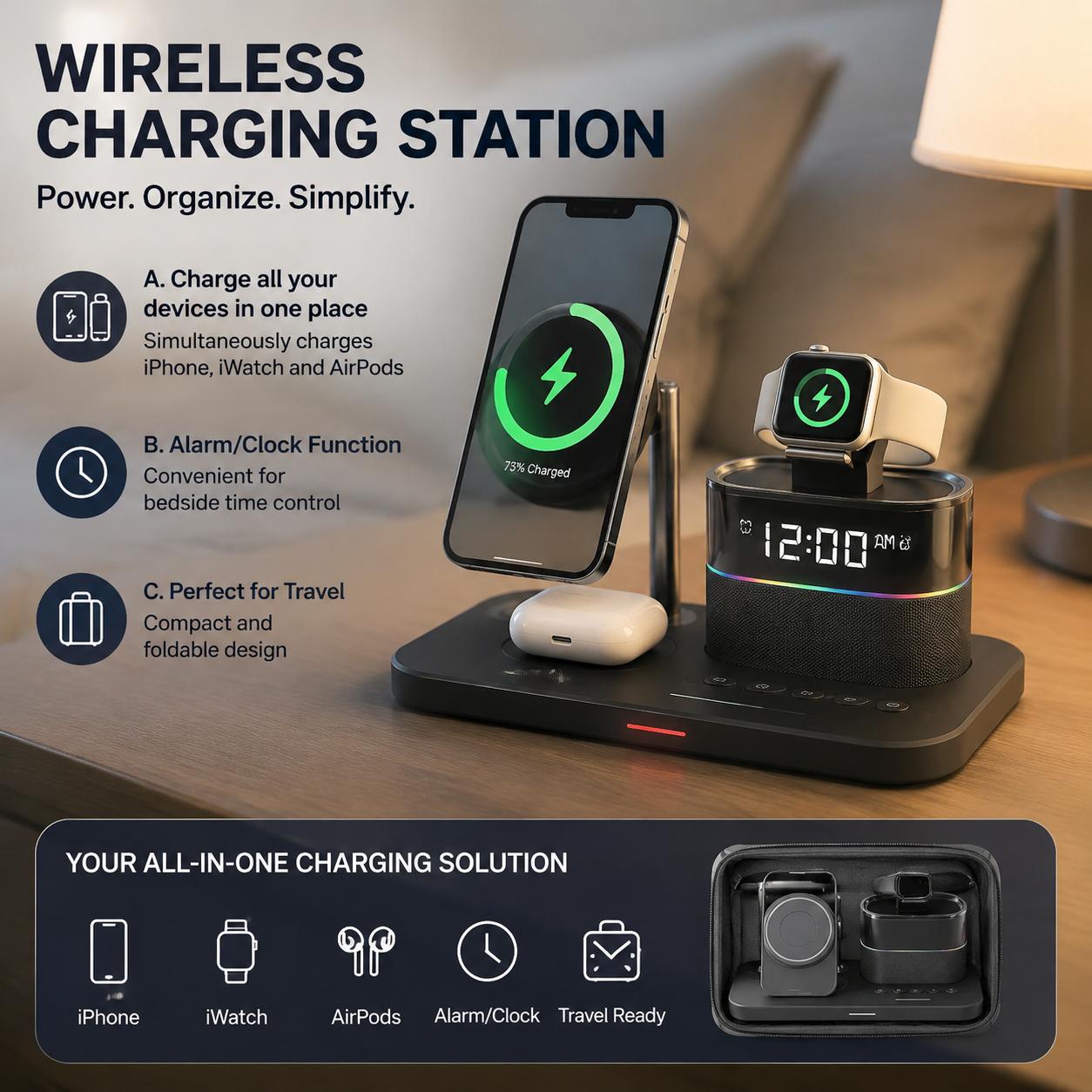 Home Office Gadgets - Estação de Carregamento Magnética Sem Fio
