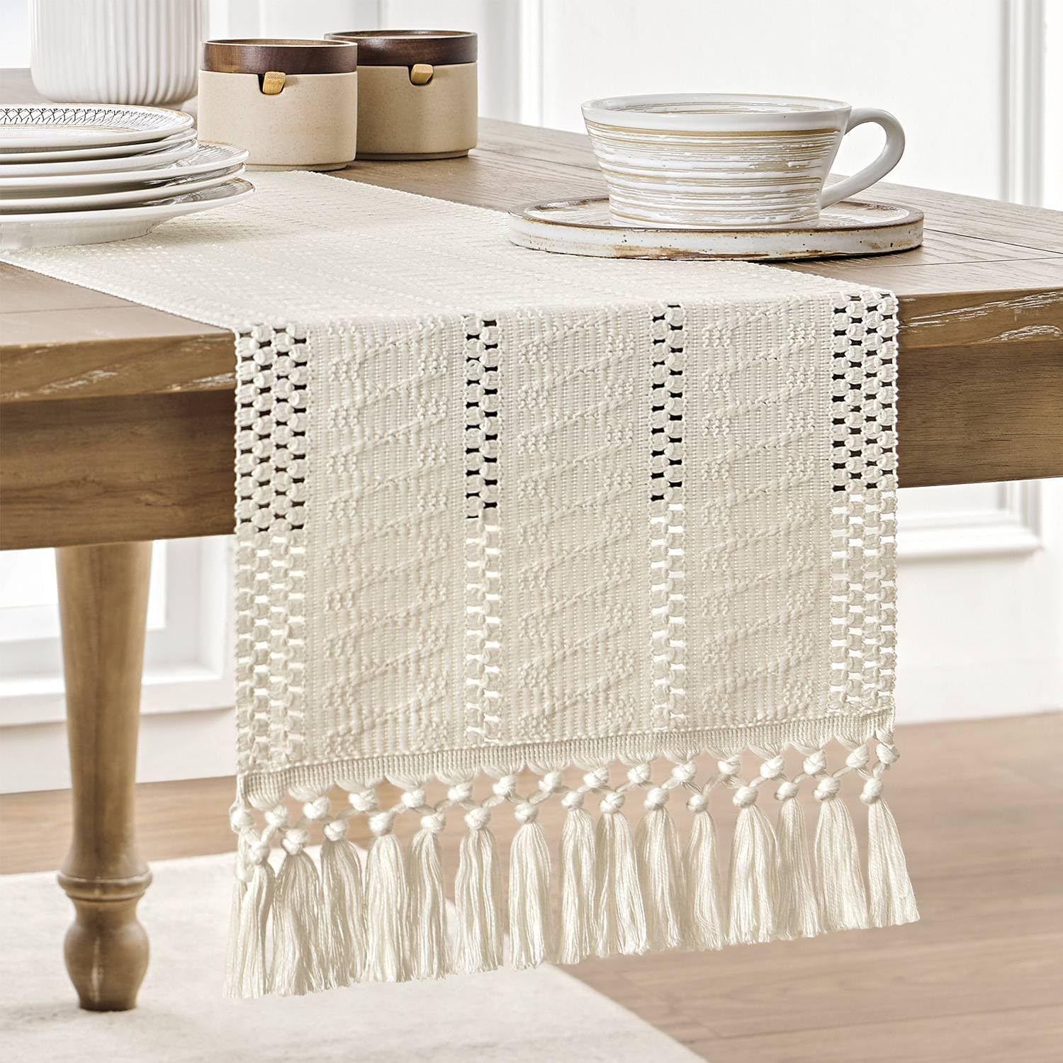 Home Office News - Caminho de Mesa Bege Boho de