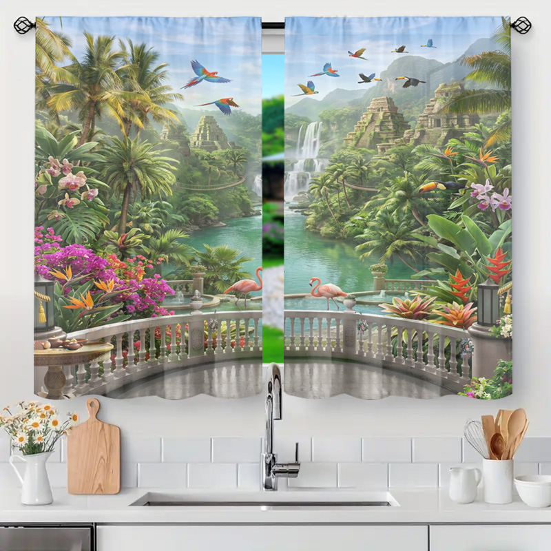 Home Office Bali - Cortina de Paisagem Vibrante de Cachoeira