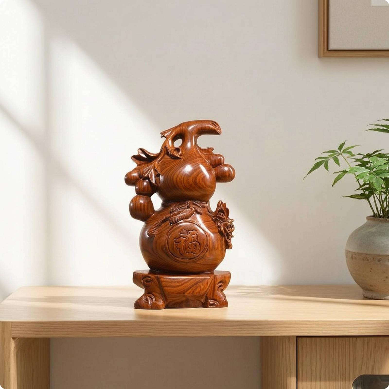 Home Office Feng Shui - Escultura Elegante de Cabaça em Pau-Rosa,