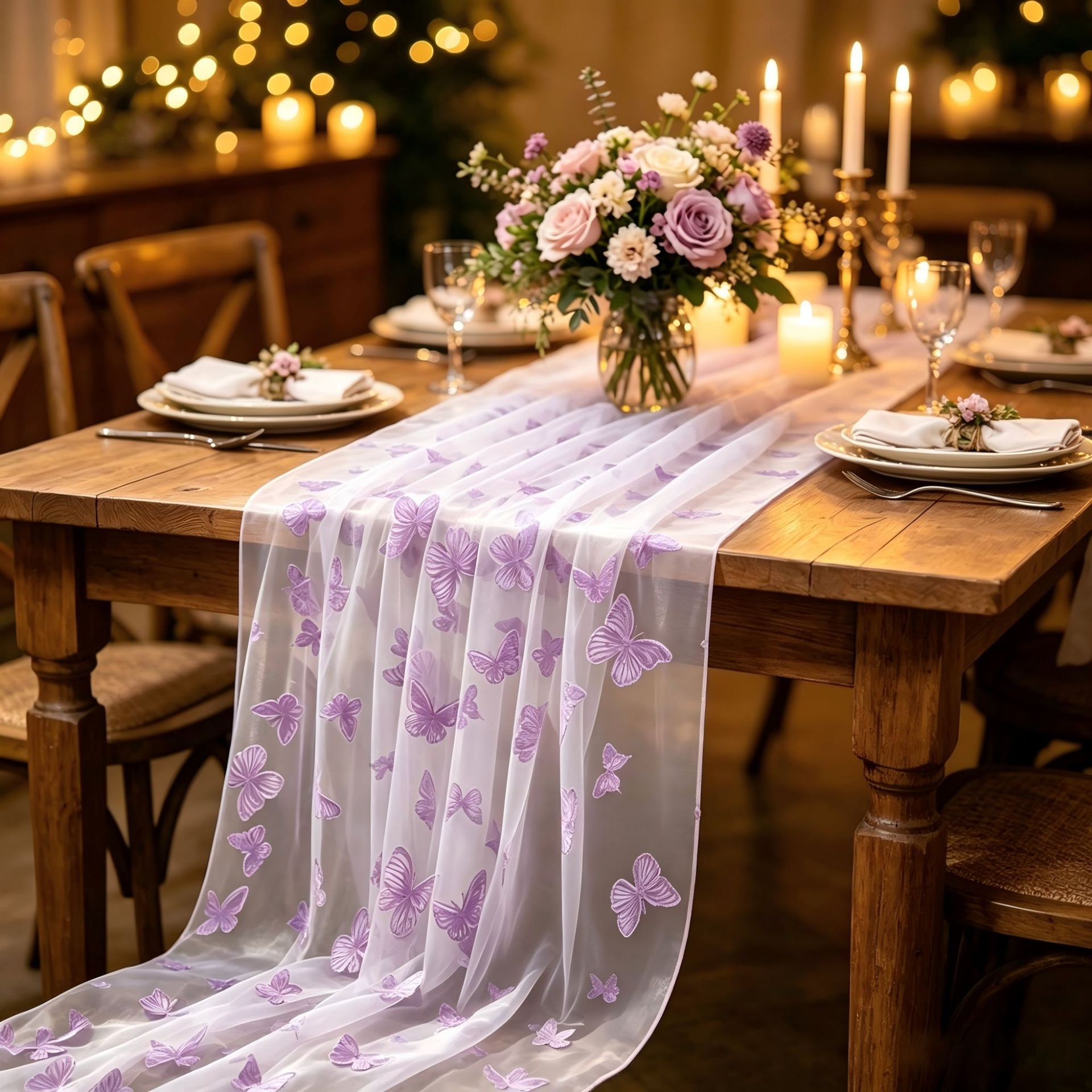 Home Office News - Caminho de Mesa de Tule de