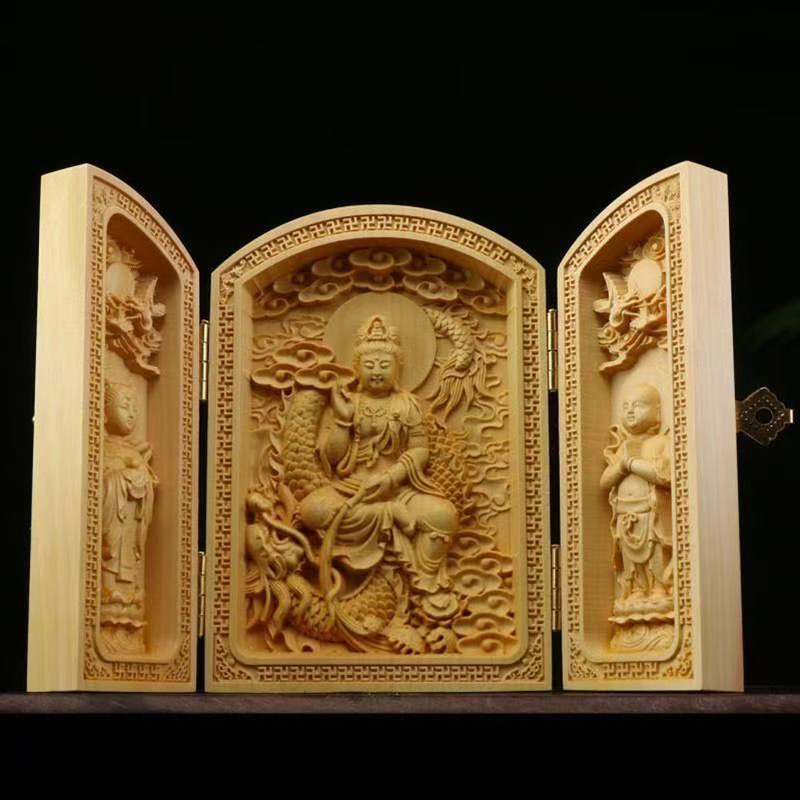Home Office Feng Shui - Escultura em madeira Guanyin, Deus da