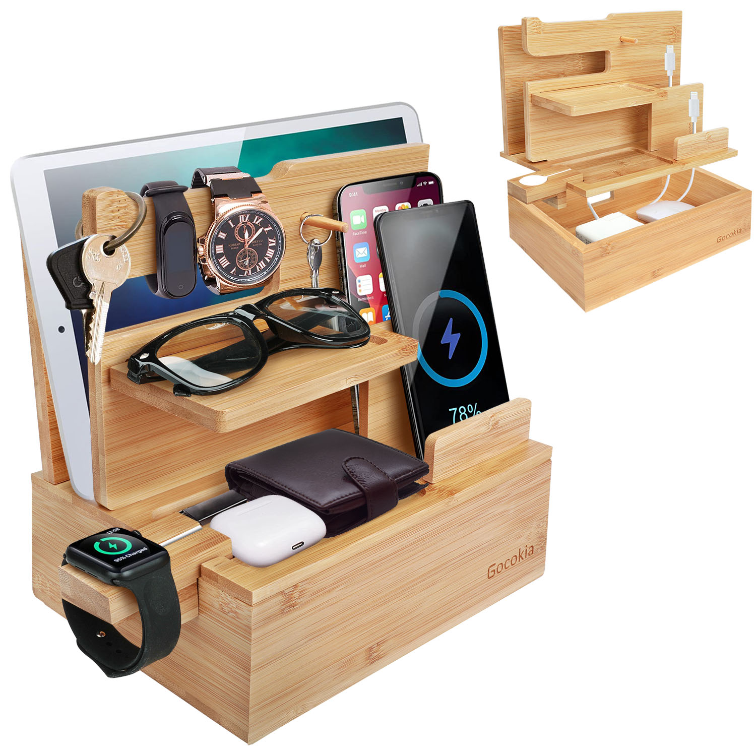 Desktop Organizer Bamboo - Organizador de Mesa em Bambu, Suporte